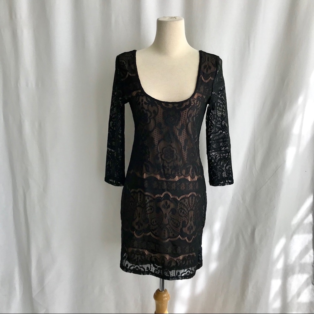 H&M Black Label Fitted Long Sleeve Lace Dress S